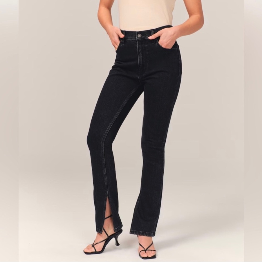 Abercrombie and Fitch, Curve Love High Rise Skinny Jean, Black with Vent Hem